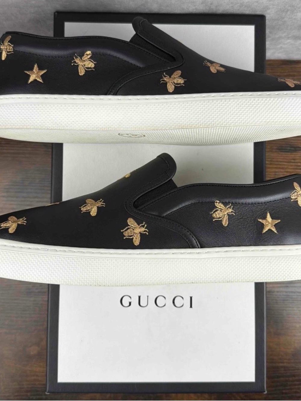 Gucci Slip-On Low Bees Black Size 9.5 UK / 10 US Men’s Designer Shoes Italy Rare - Picture 3 of 10